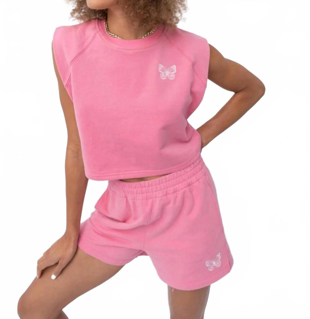 NEW THE GREII butterfly terry crop top in pink